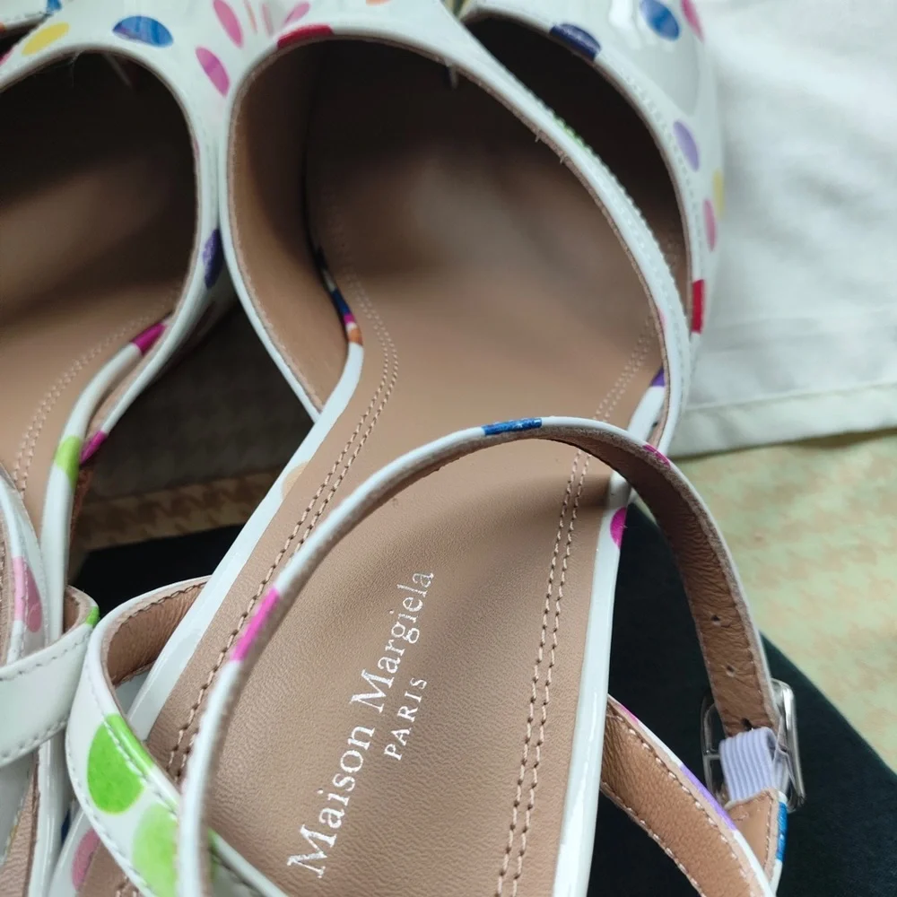 Maison Martin Margiela White Polka Dot Tabi Flats with Multicolor Dots